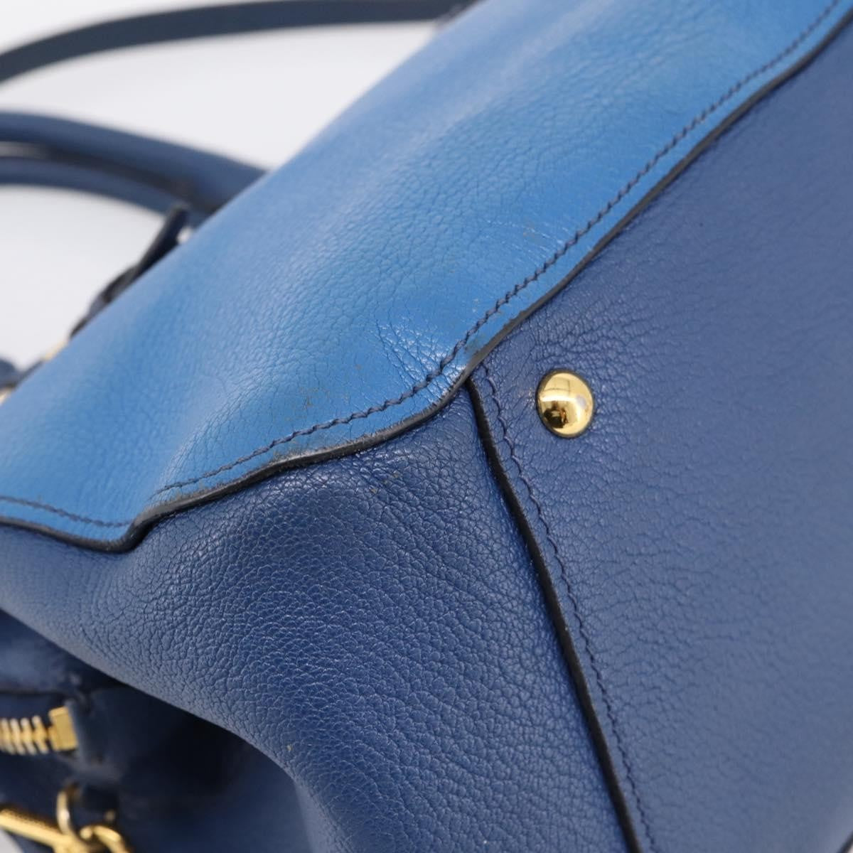 Miu Miu Madras Bowler Leather, Blue, Leather, Handbag