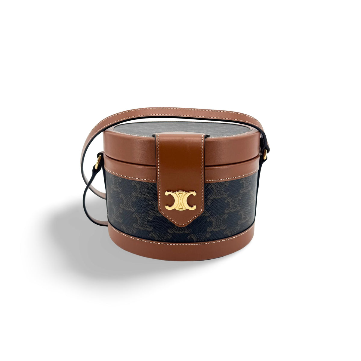 Celine Tambour Triomphe Coated Canvas, Black, Canvas, Handbag