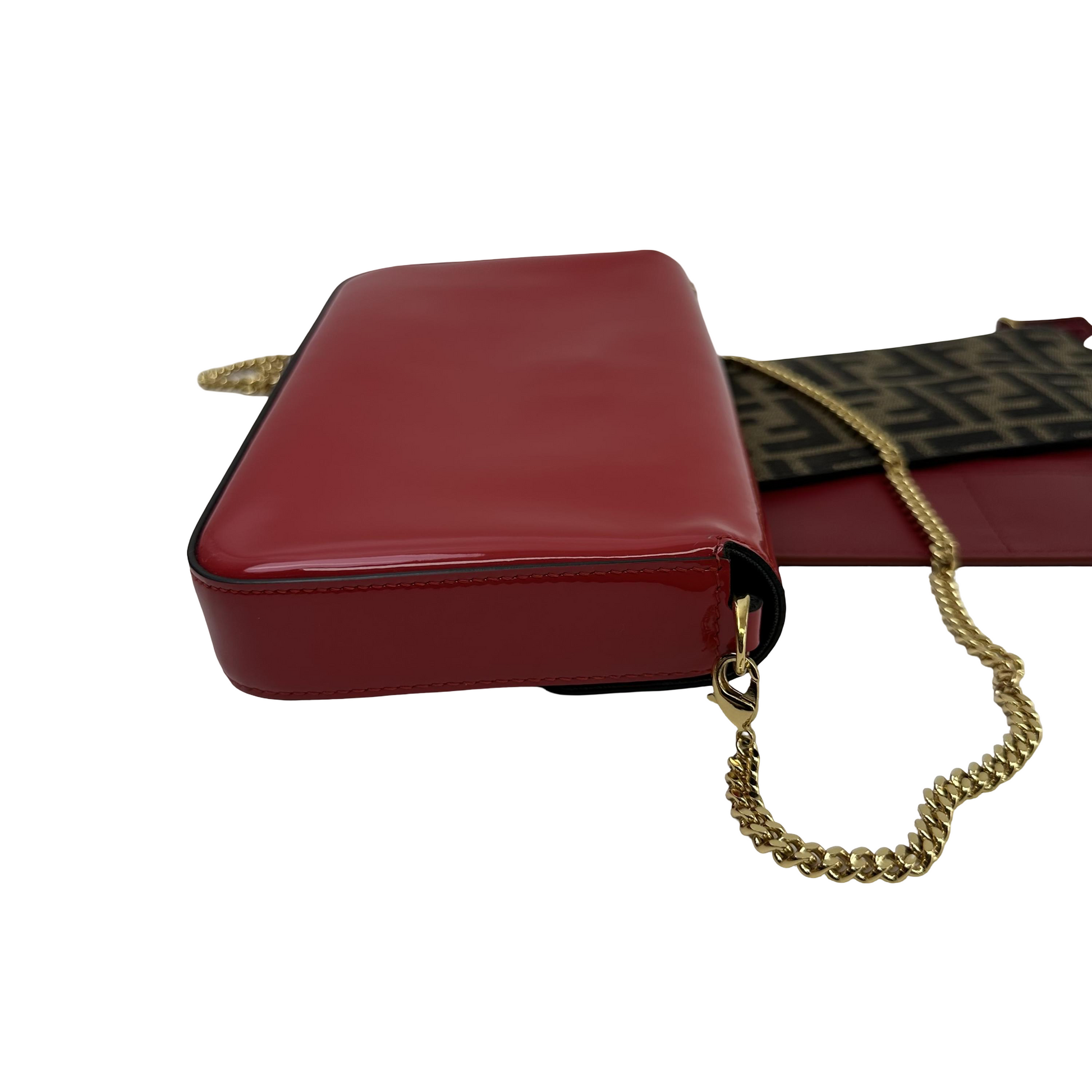 Fendi Wallet on Chain Patent Leather, Red, Patent Leather, Wallet