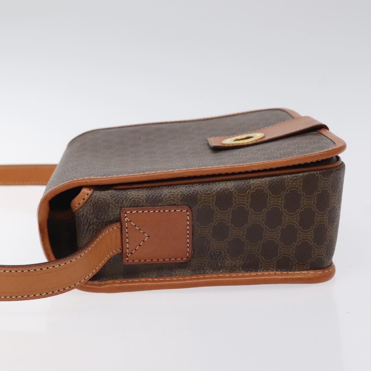 Celine Vintage Macadam Circle Logo Canvas and Leather, Brown, Canvas, Shoulder Bag