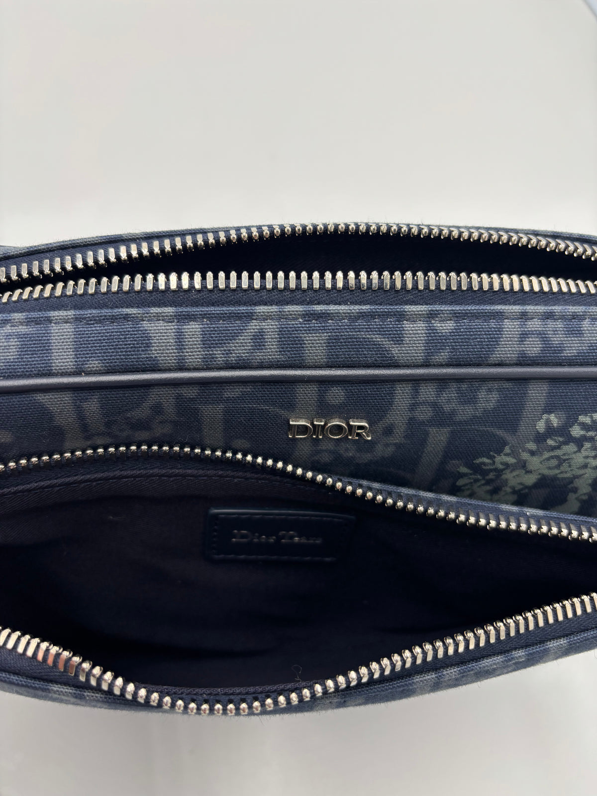 Christian Dior Saddle Triple Zip Leather, Black, Canvas, Crossbody Bag