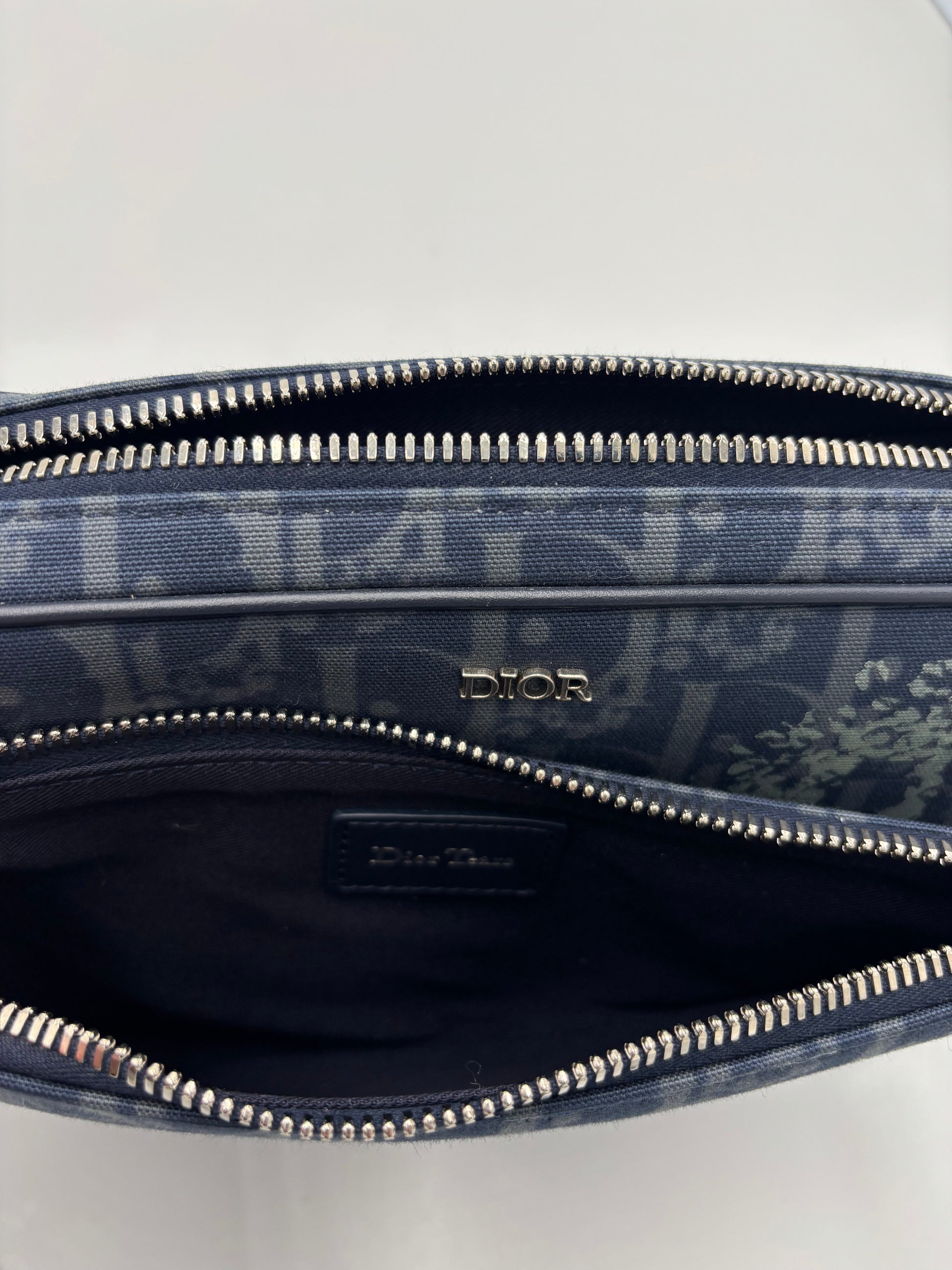 Christian Dior Saddle Triple Zip Leather, Black, Canvas, Crossbody Bag