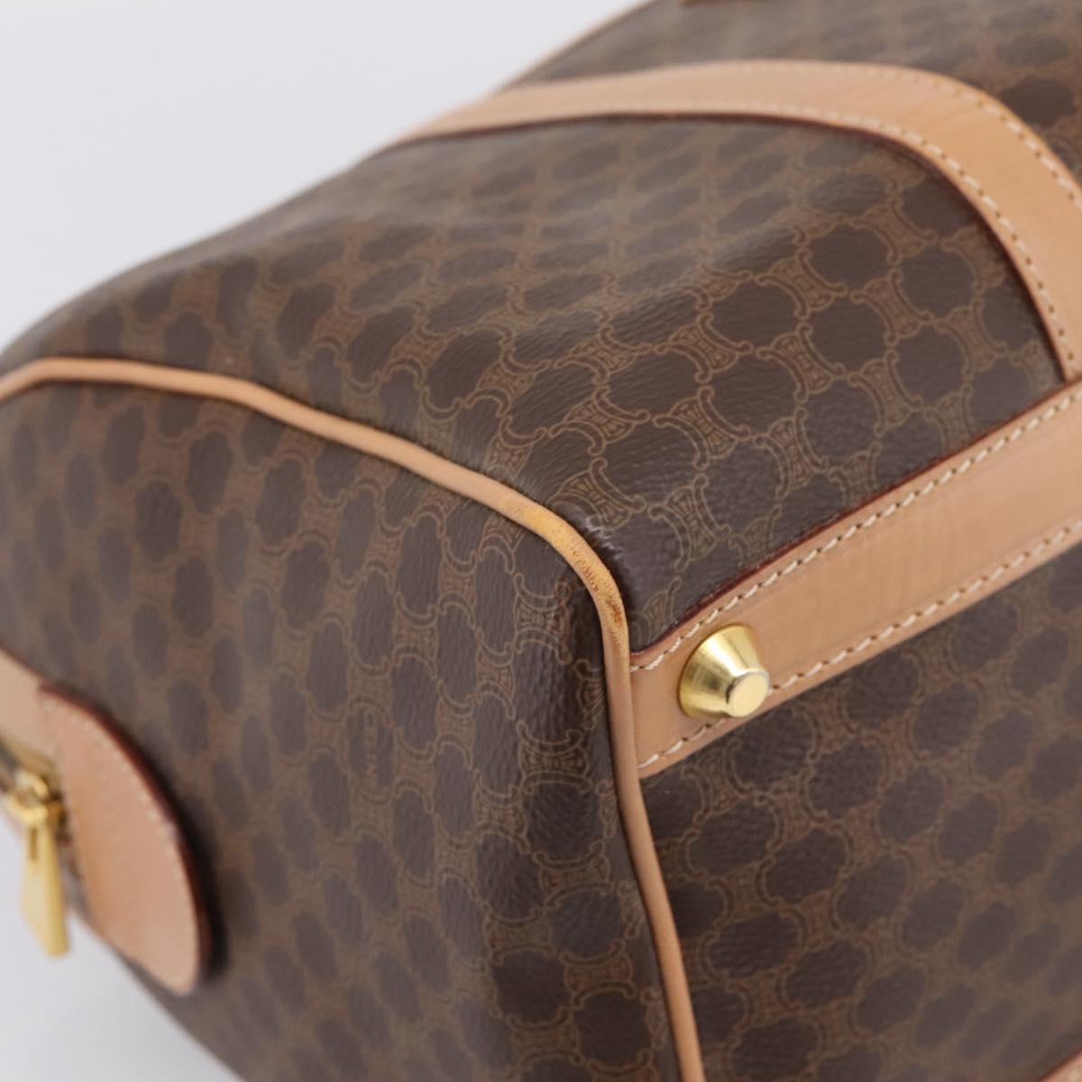 Celine Vintage Macadam Boston Canvas and Leather, Brown, PVC, Handbag