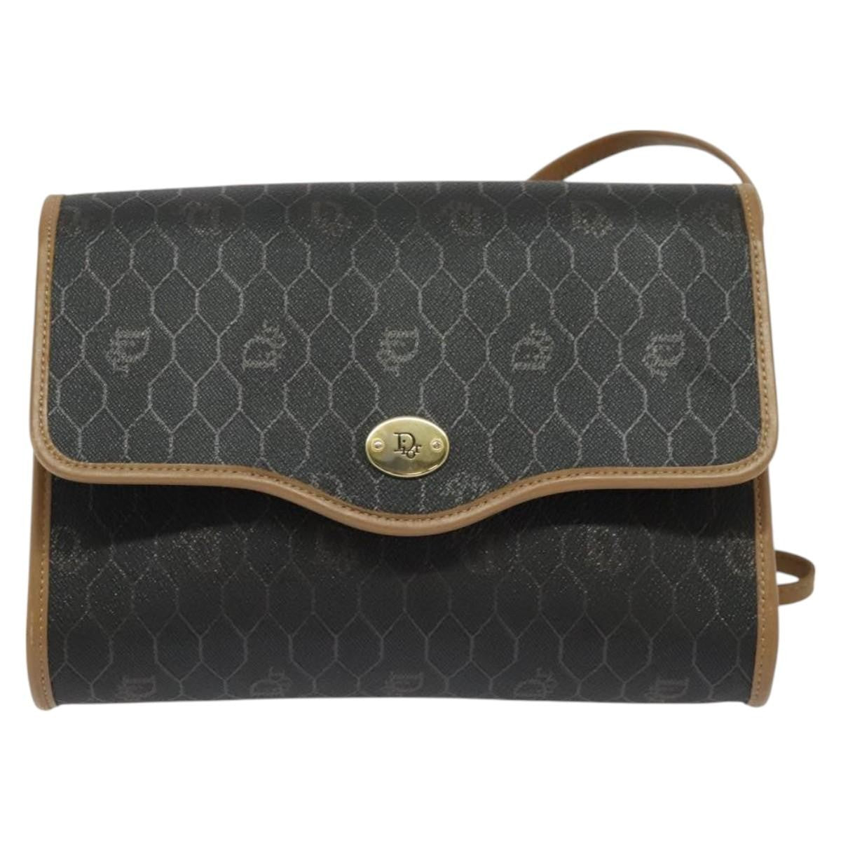 Christian Dior Vintage Honeycomb Flap Coated Canvas, Black, Canvas, Shoulder Bag