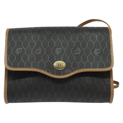 Christian Dior Vintage Honeycomb Flap Coated Canvas, Black, Canvas, Shoulder Bag