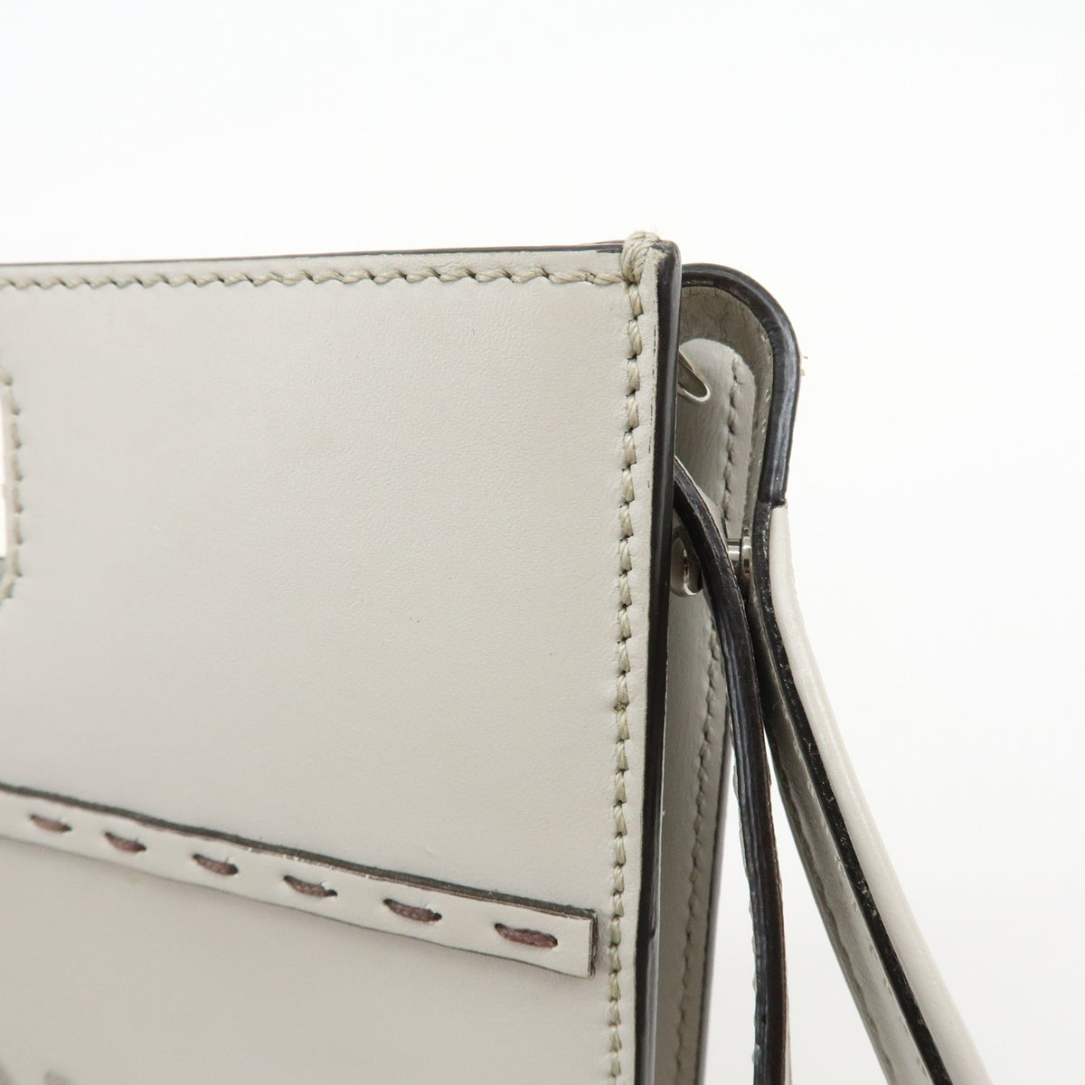 Fendi Logo Cut-Out Handle Shopper Embossed Leather, Gray, Leather, Tote Bag