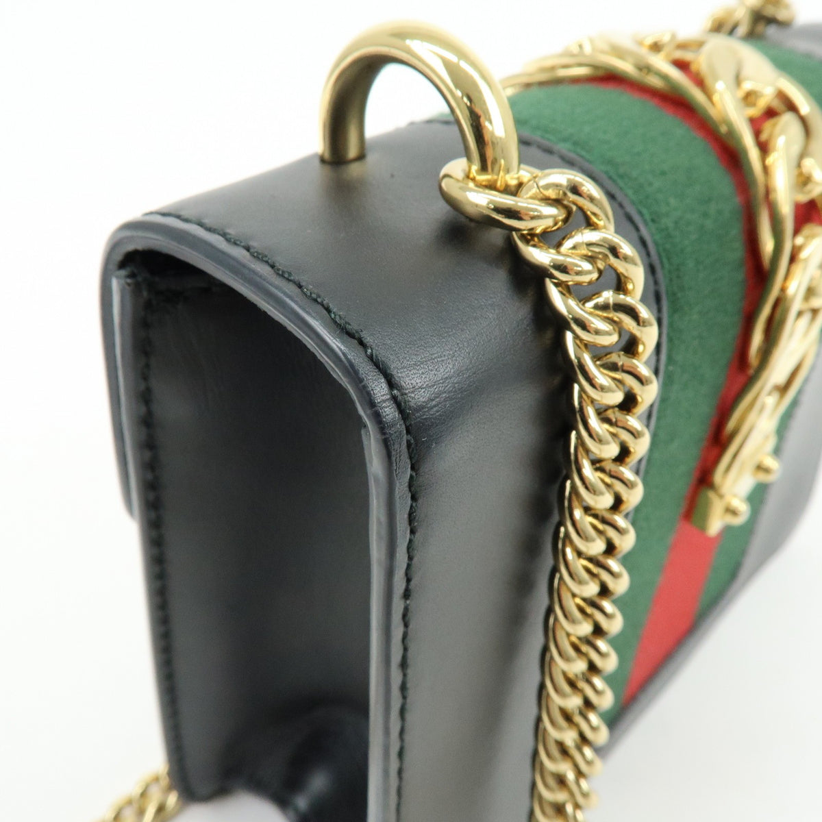 Gucci Sylvie Chain Leather, Black, Leather, Shoulder Bag