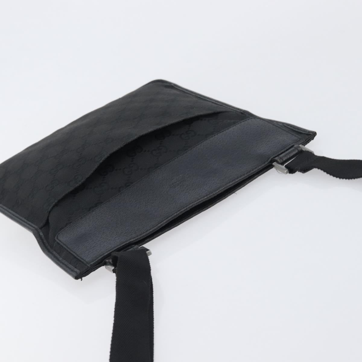 Gucci Vintage Flat Messenger GG Canvas and Leather, Black, Canvas, Handbag