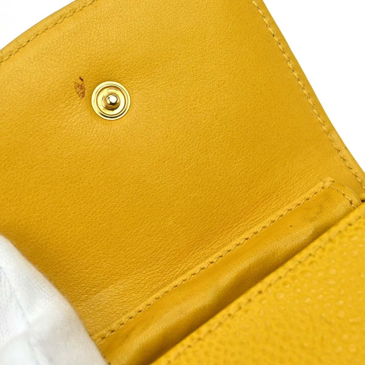 Chanel Vintage CC Phone Holder Caviar, Yellow, Leather, Clutch