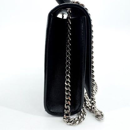 Saint Laurent Classic Monogram Flap Chain Leather, Black, Leather, Crossbody Bag