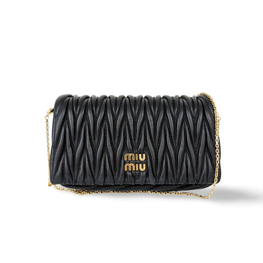 Miu Miu Nappa Matelassè Leather, Black, Leather, Shoulder Bag