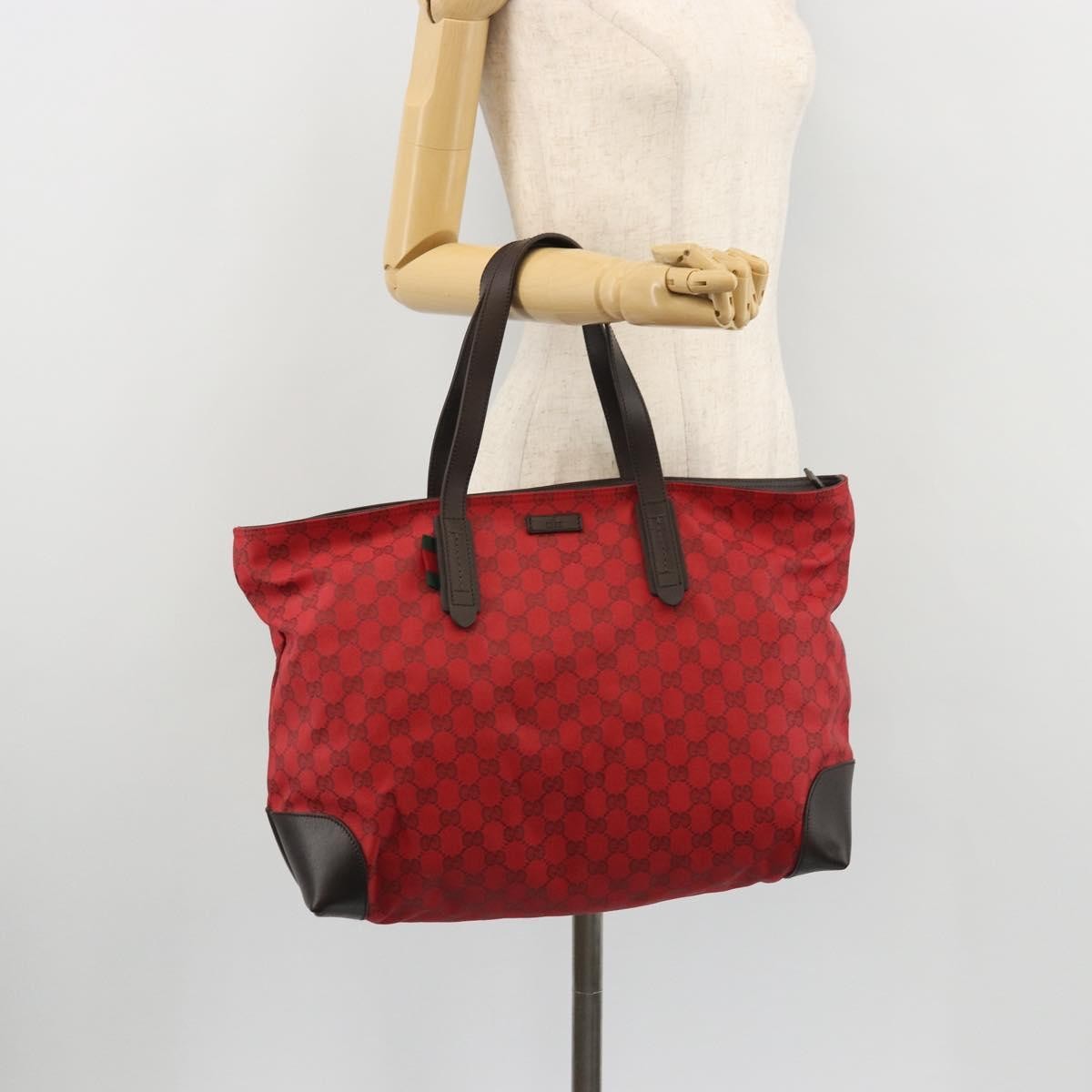 Gucci Original Zip GG Canvas with Leather, Red, Canvas, Tote Bag