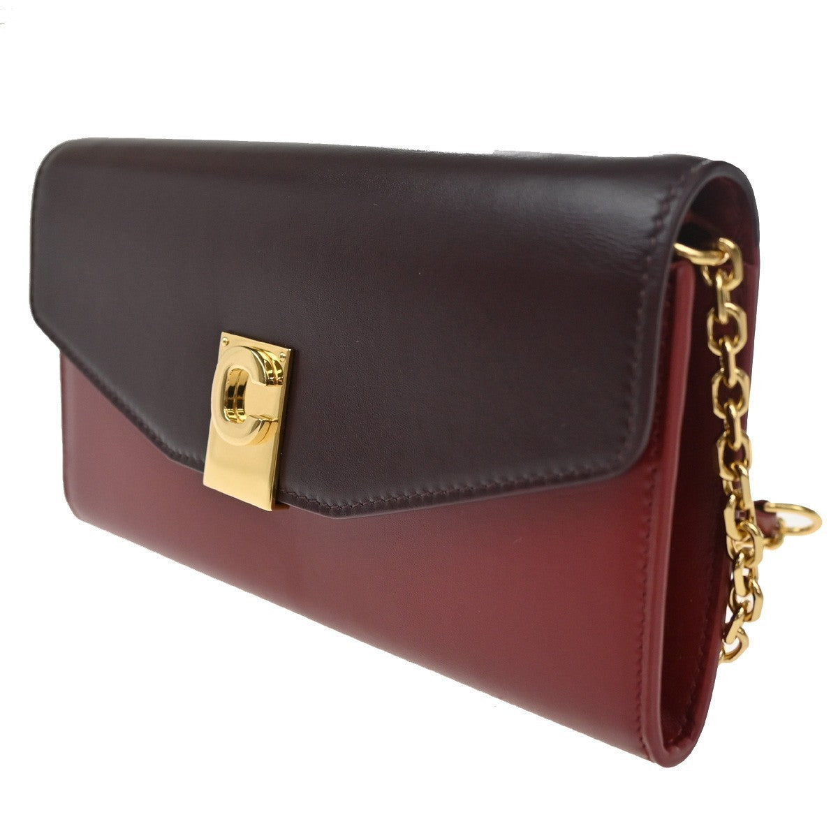 Celine C Wallet on Chain Leather, Black, Leather, Clutch