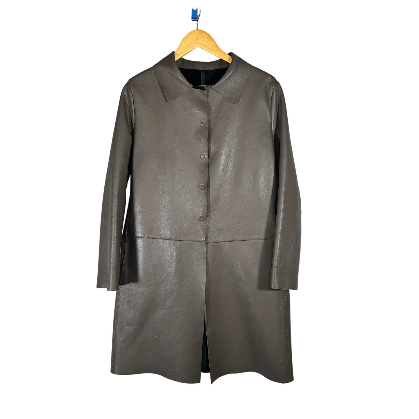 Liviana Conti Coat 42 IT Brown Leather Snap Button