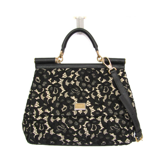 Dolce & Gabbana Miss Sicily Floral Lace, Black, Cotton, Handbag