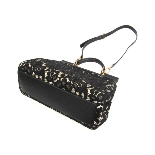 Dolce & Gabbana Miss Sicily Floral Lace, Black, Cotton, Handbag