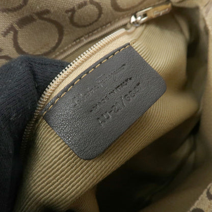 Salvatore Ferragamo Gancini Handle Leather, Beige, Canvas, Tote Bag