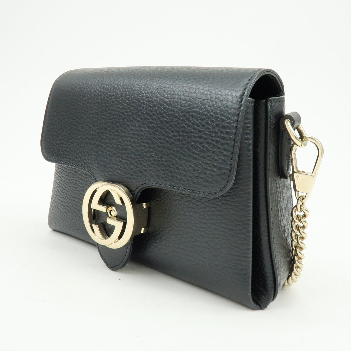 Gucci Interlocking Leather, Black, Leather, Shoulder Bag