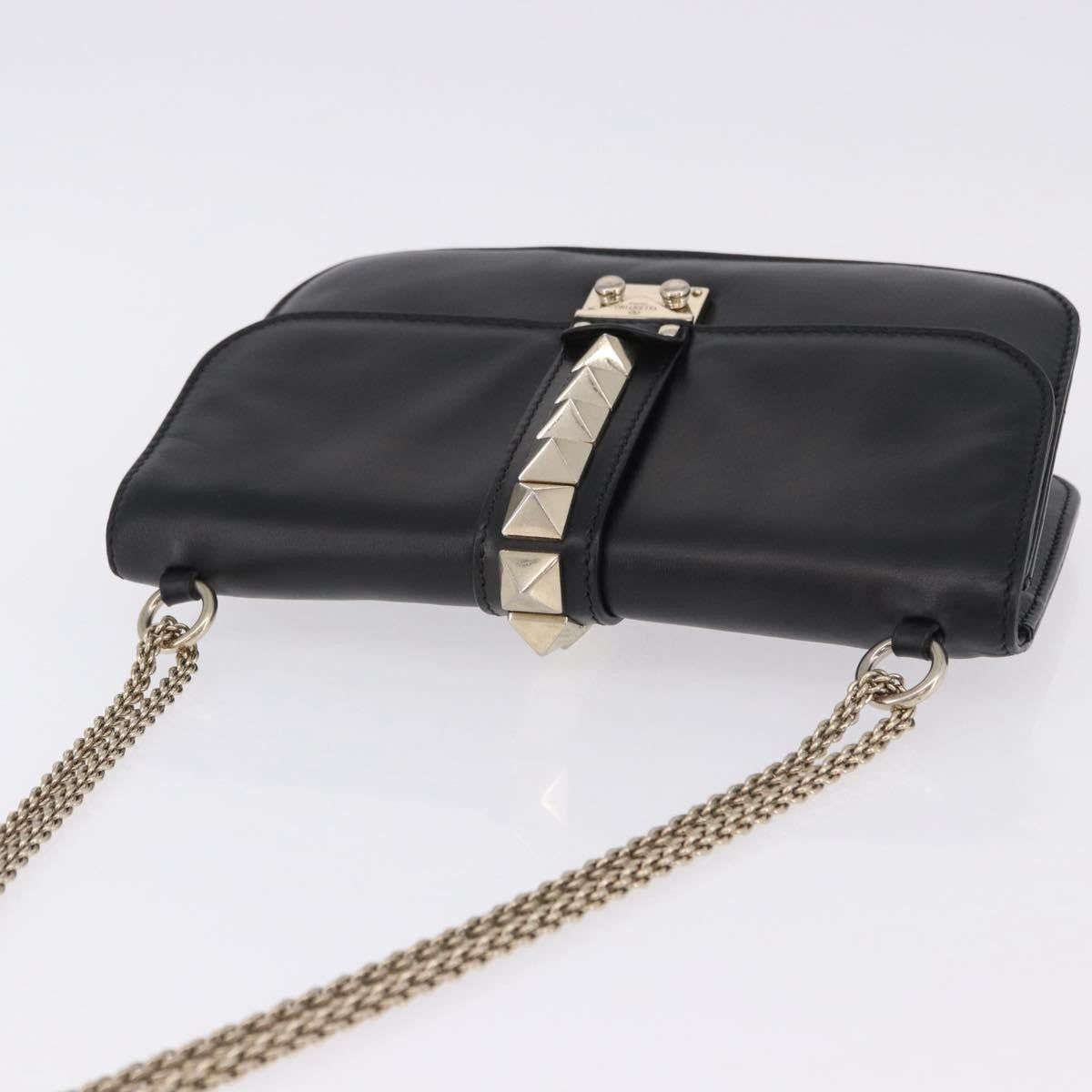 Valentino Garavani Glam Lock Leather, Black, Leather, Shoulder Bag
