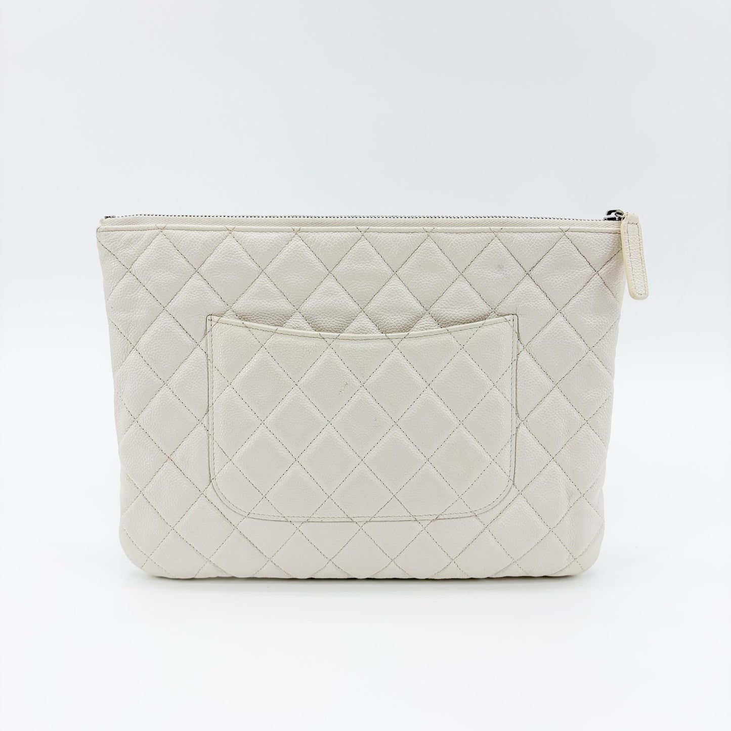 Chanel Classic O Case Quilted Caviar, White, Leather, Clutch