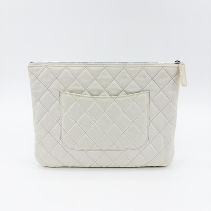 Chanel Classic O Case Quilted Caviar, White, Leather, Clutch