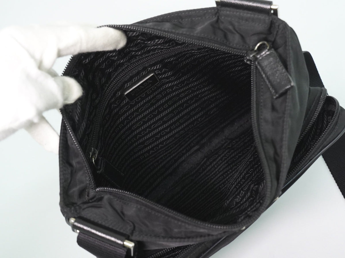 Prada Front Pocket Messenger Quilted Tessuto, Black, Nylon, Shoulder Bag
