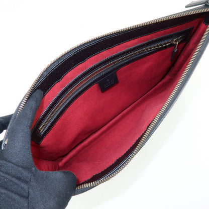 Gucci Web Strap Front Zip Messenger Leather, Black, Leather, Handbag