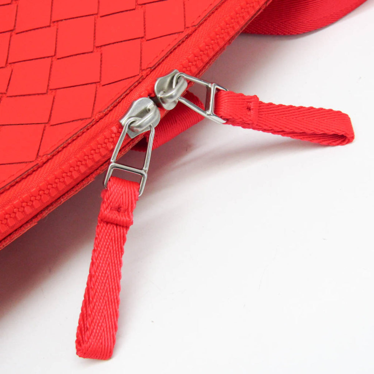 Bottega Veneta Fold-Over Intrecciato Effect Rubber, Red, Rubber, Backpack