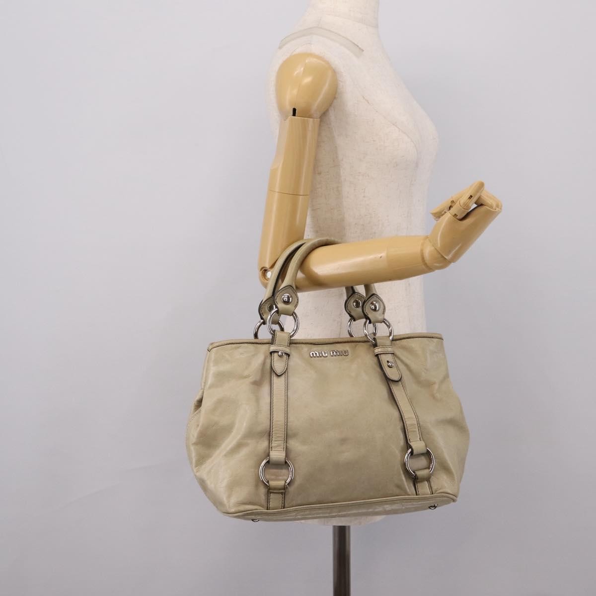Miu Miu Bow Satchel Cervo Leather, Beige, Leather, Handbag