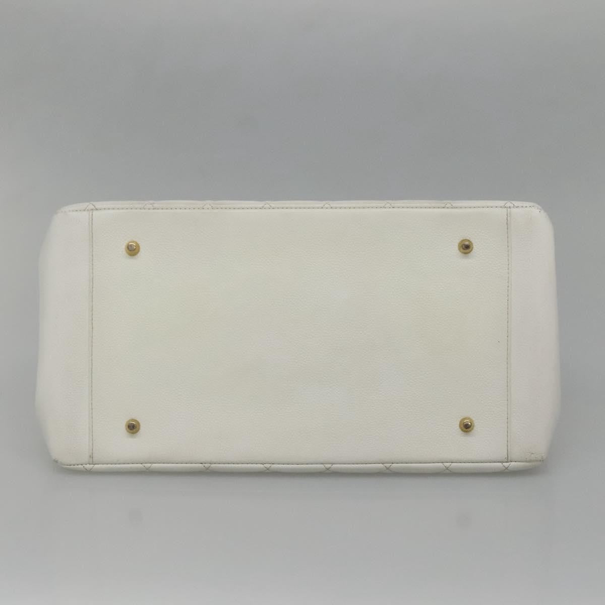 Chanel Vintage Grand Shopping Quilted Caviar, White, Leather, Tote Bag