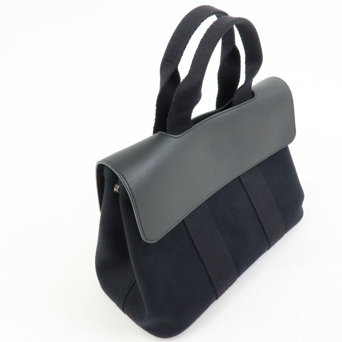 Hermes Valparaiso Toile and Leather, Black, Canvas, Handbag