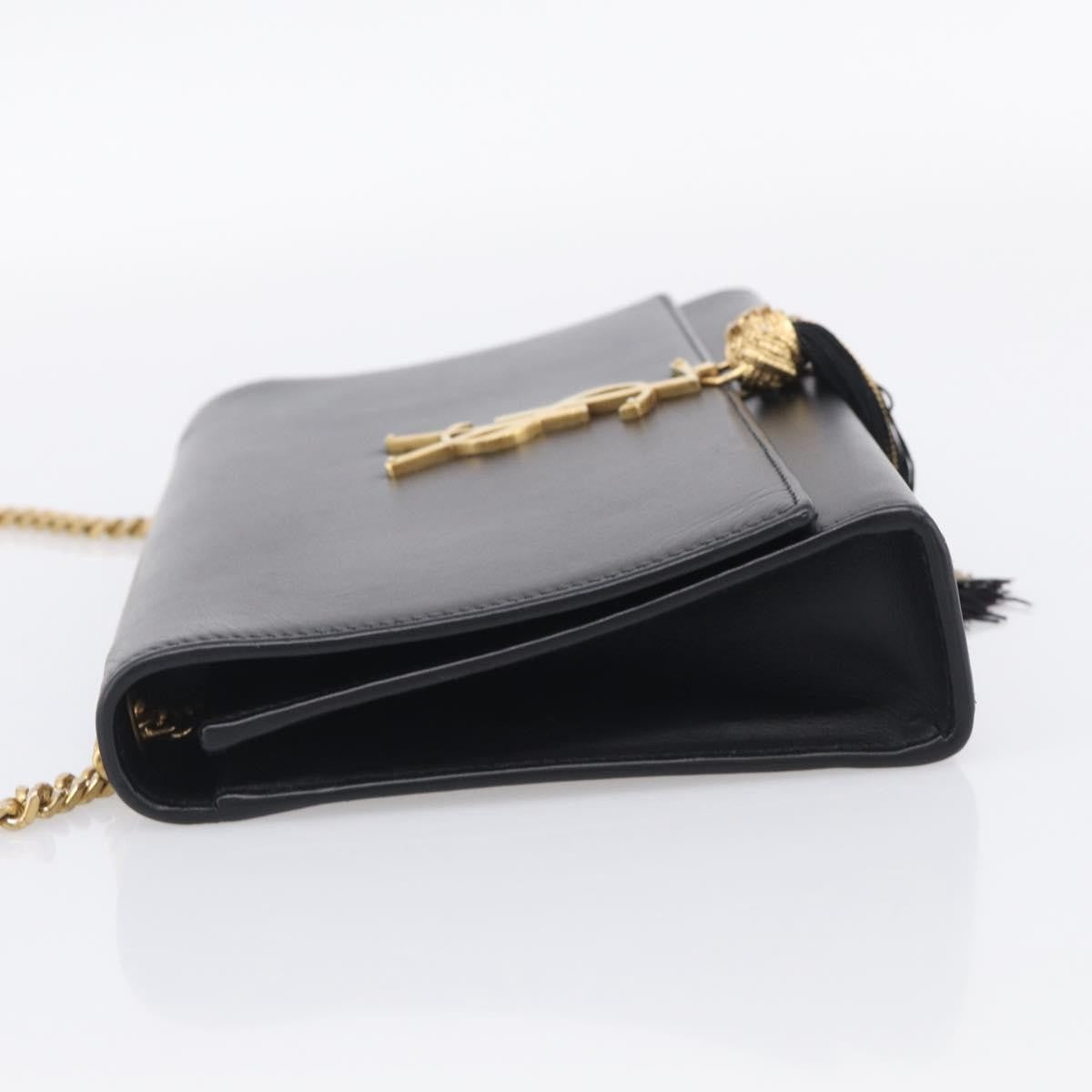 Saint Laurent Classic Monogram Tassel Leather, Black, Leather, Crossbody Bag