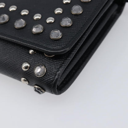 Prada Flap Studded Saffiano Leather, Black, Leather, Crossbody Bag