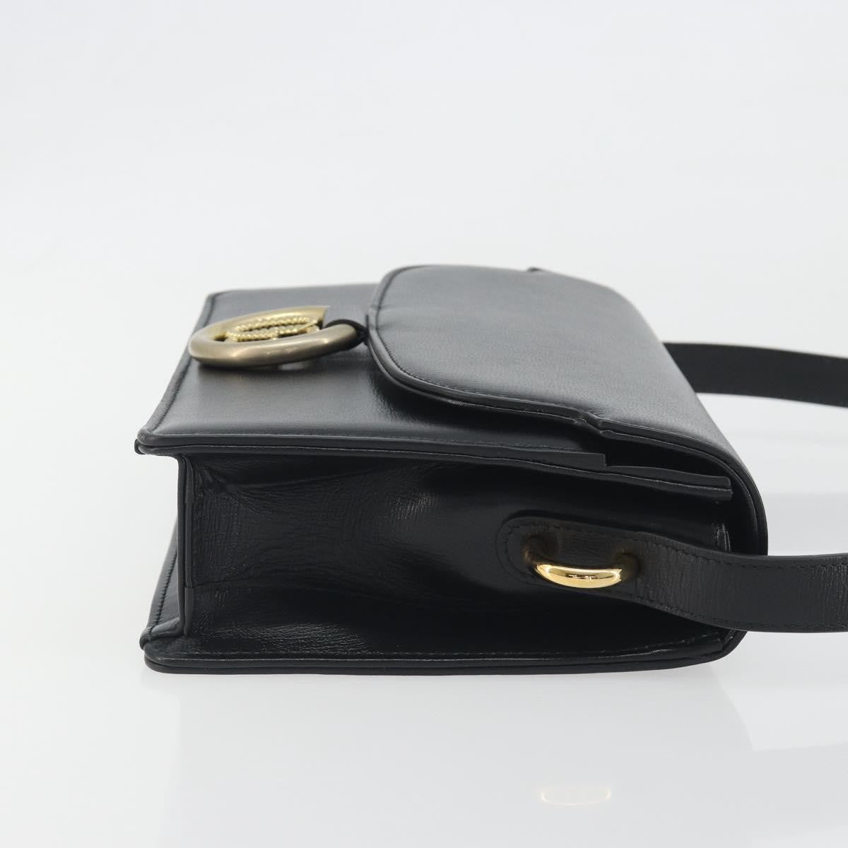 Gucci GG Ring Leather, Black, Leather, Shoulder Bag