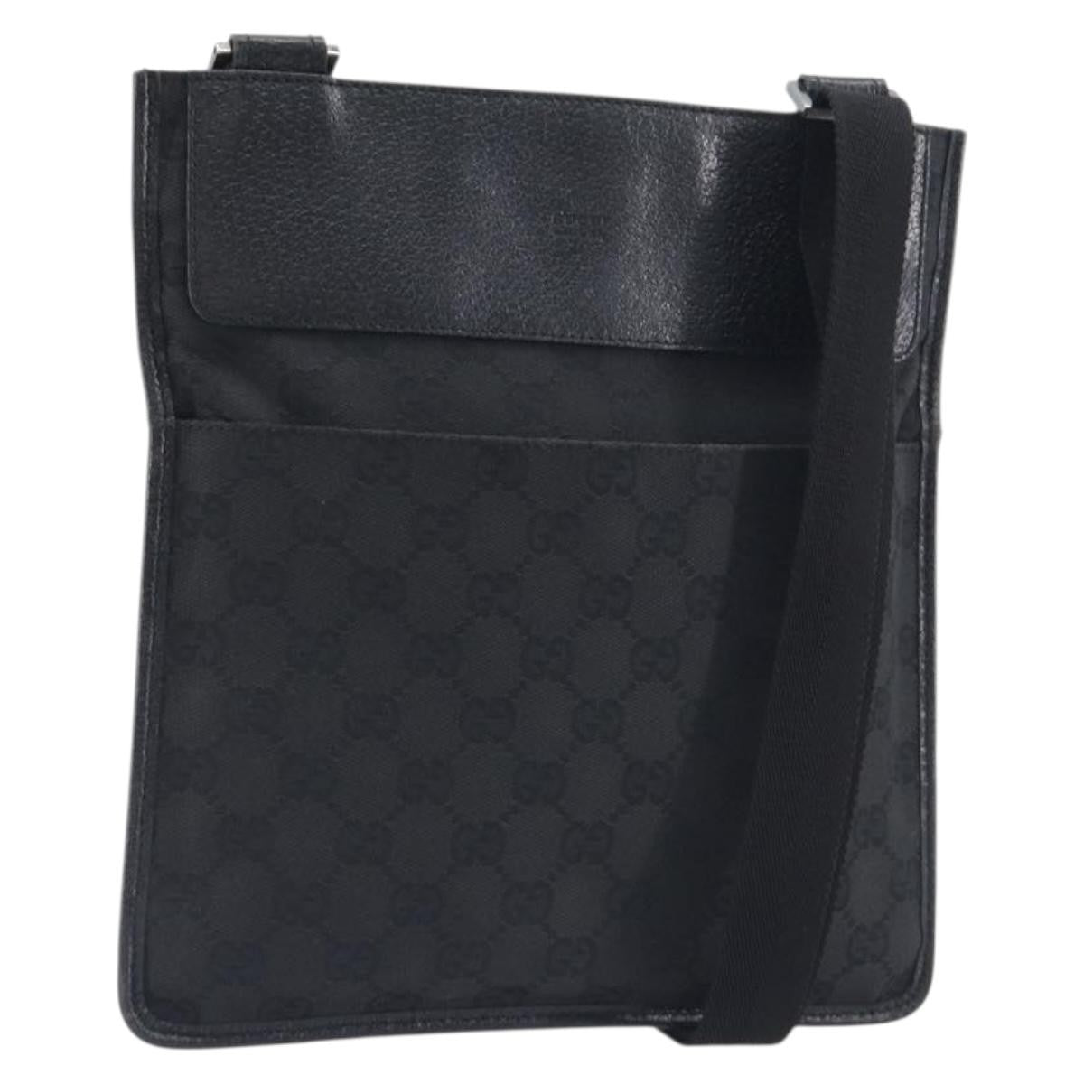 Gucci Vintage Flat Messenger GG Canvas and Leather, Black, Canvas, Handbag