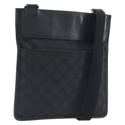Gucci Vintage Flat Messenger GG Canvas and Leather, Black, Canvas, Handbag