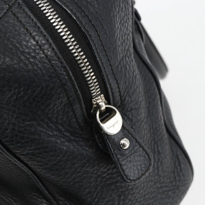 Salvatore Ferragamo Gancini Buckle Leather, Black, Leather, Shoulder Bag