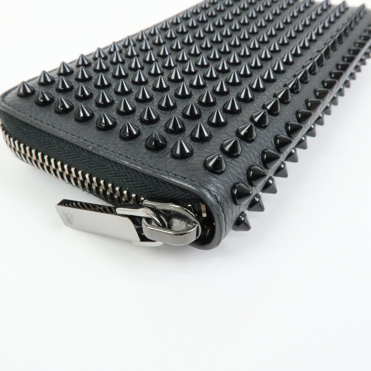 Christian Louboutin Panettone Spiked Leather, Black, Leather, Wallet
