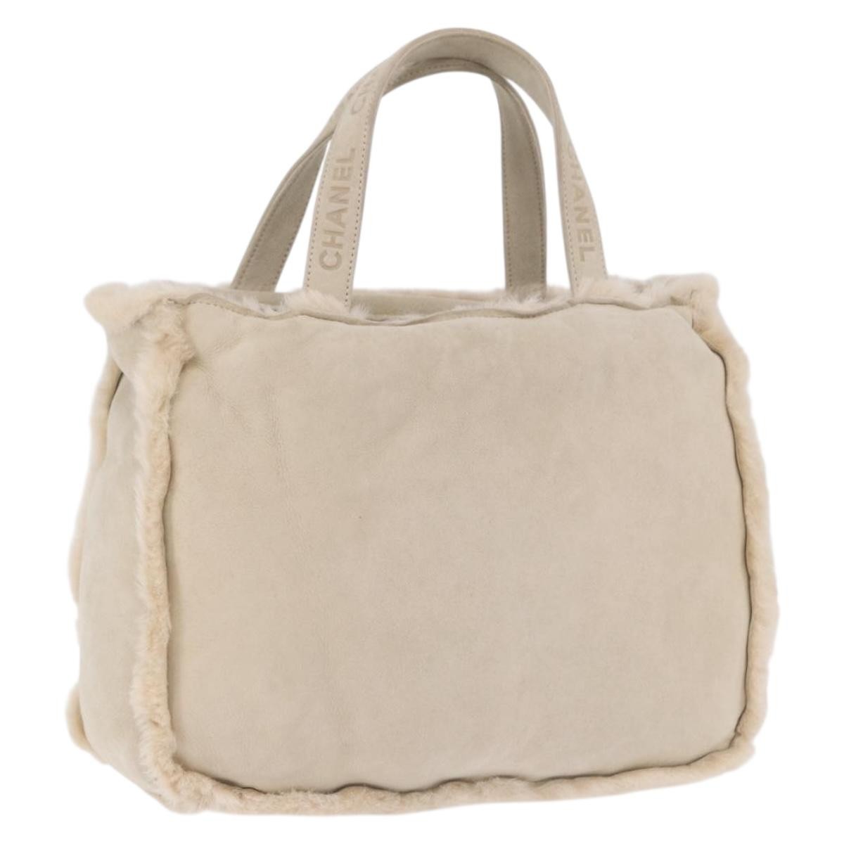 Chanel Vintage East West Tote Shearling and Suede, Beige, Leather, Tote Bag