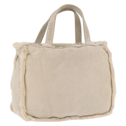 Chanel Vintage East West Tote Shearling and Suede, Beige, Leather, Tote Bag