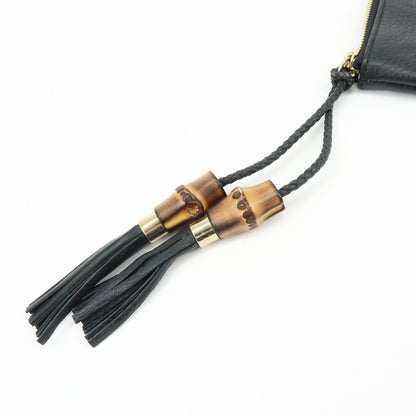 Gucci Bamboo Zip Pouch (Outlet) Leather, Black, Leather, Clutch