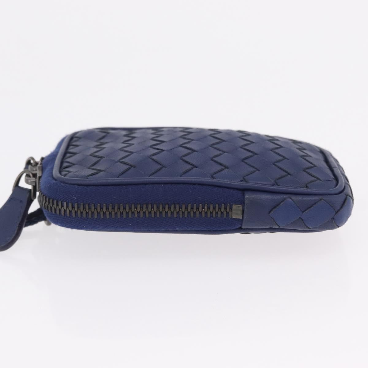 Bottega Veneta Zip Around Intrecciato Nappa, Navy, Leather, Handbag