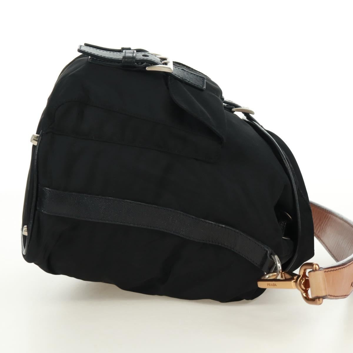 Prada Double Pocket Drawstring Tessuto, Black, Nylon, Shoulder Bag