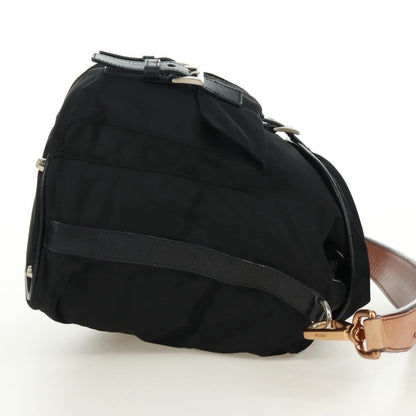 Prada Double Pocket Drawstring Tessuto, Black, Nylon, Shoulder Bag