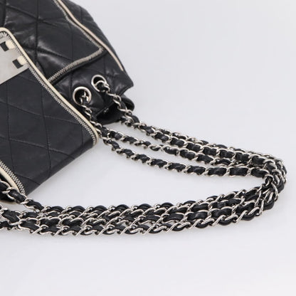 Chanel North South Mademoiselle Lock Quilted Leather, Black, Leather, Tote Bag