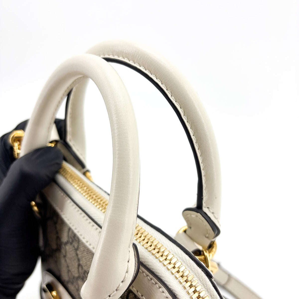 Gucci Horsebit 1955 Top Handle GG Coated Canvas with Leather, Beige, Canvas, Handbag