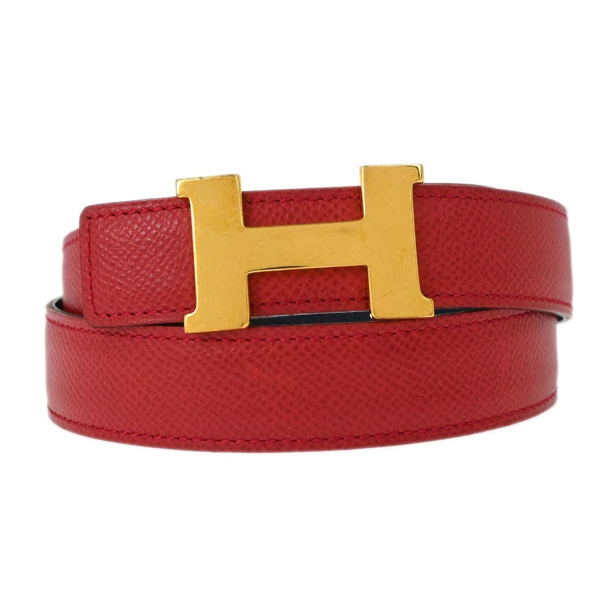 Hermes Constance Reversible Belt Leather, Red, Leather, Belt