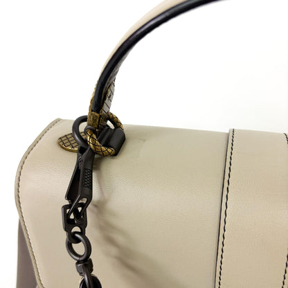 Bottega Veneta Piazza Top Handle Leather with Intrecciato Detail, Gray, Leather, Handbag