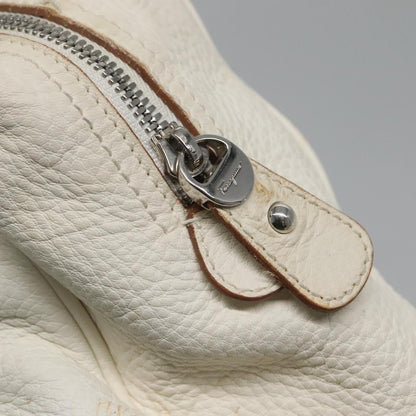 Salvatore Ferragamo Gancini Buckle Leather, White, Leather, Shoulder Bag