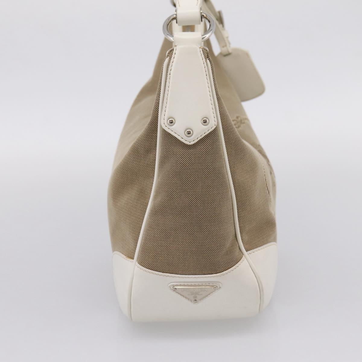 Prada Canapa Hobo Canvas with Leather, Beige, Canvas, Shoulder Bag